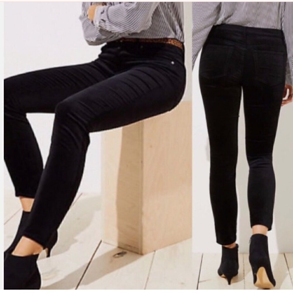 Loft Modern Skinny High Rise Black Velvet‎ Pants Jeans Women's Size 28/6